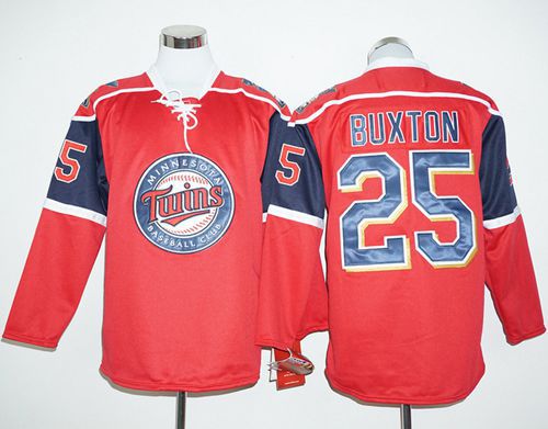 Twins #25 Byron Buxton Red Long Sleeve Stitched MLB Jersey